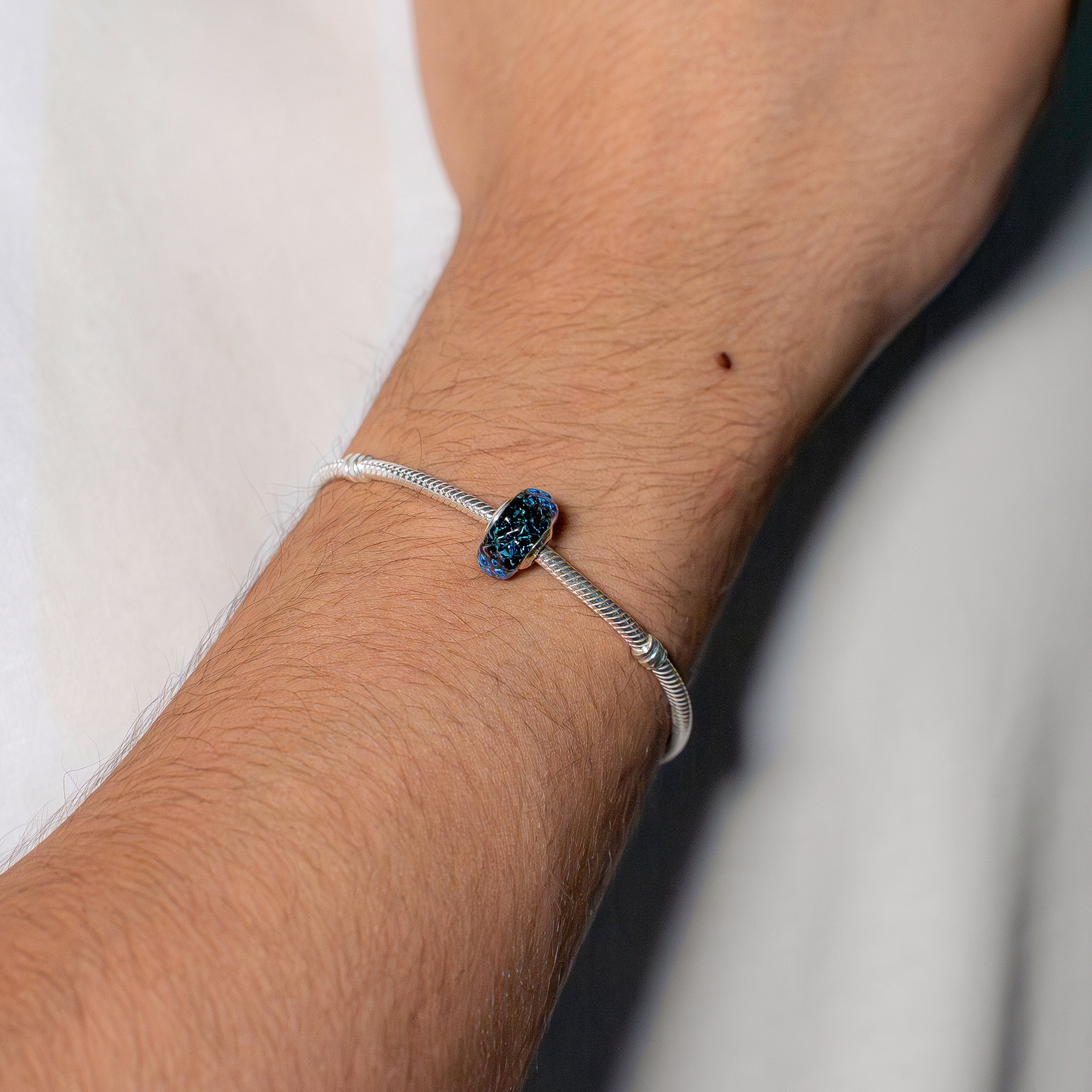 Wavy Dark Blue Murano Glass Ocean Charm