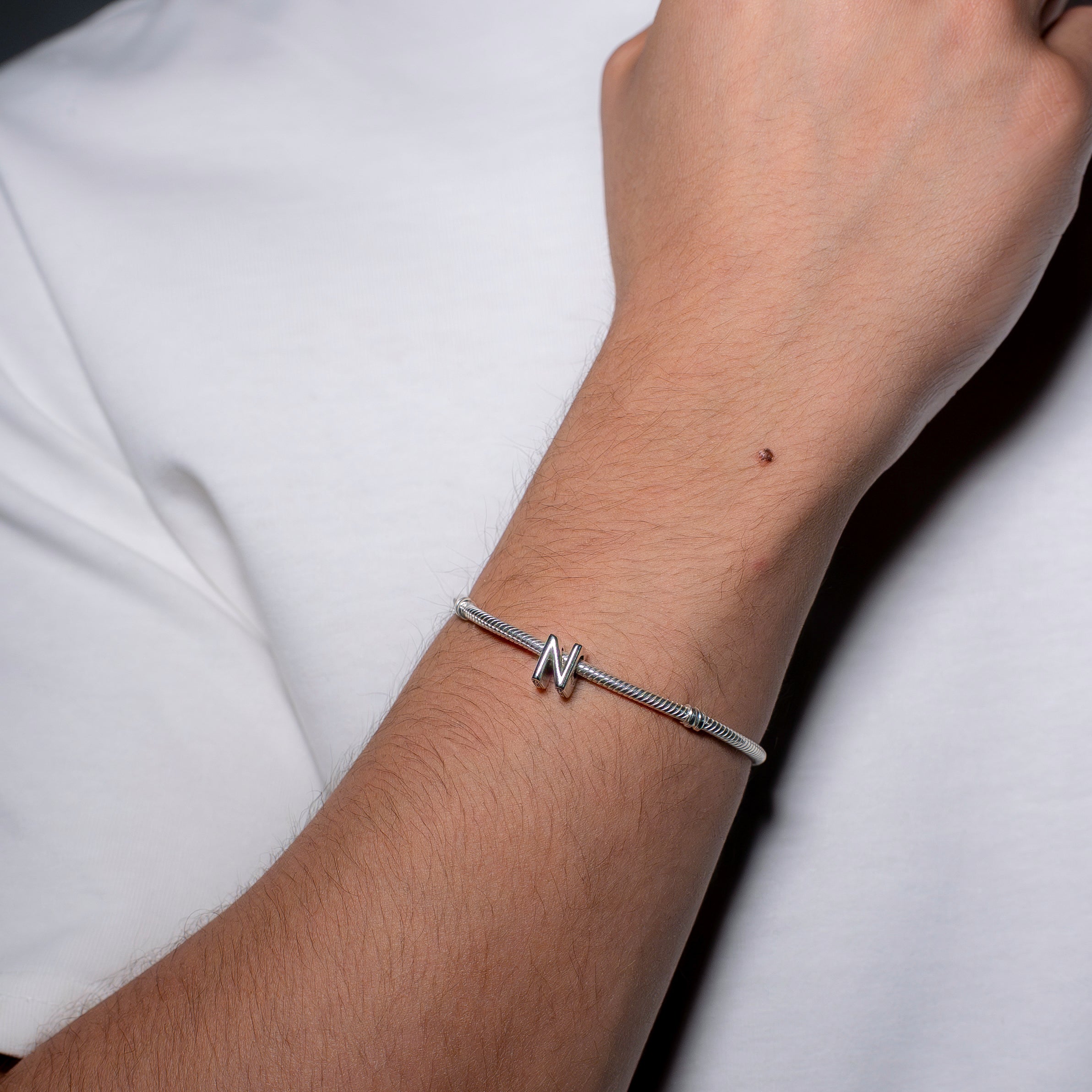 Letter N silver charm