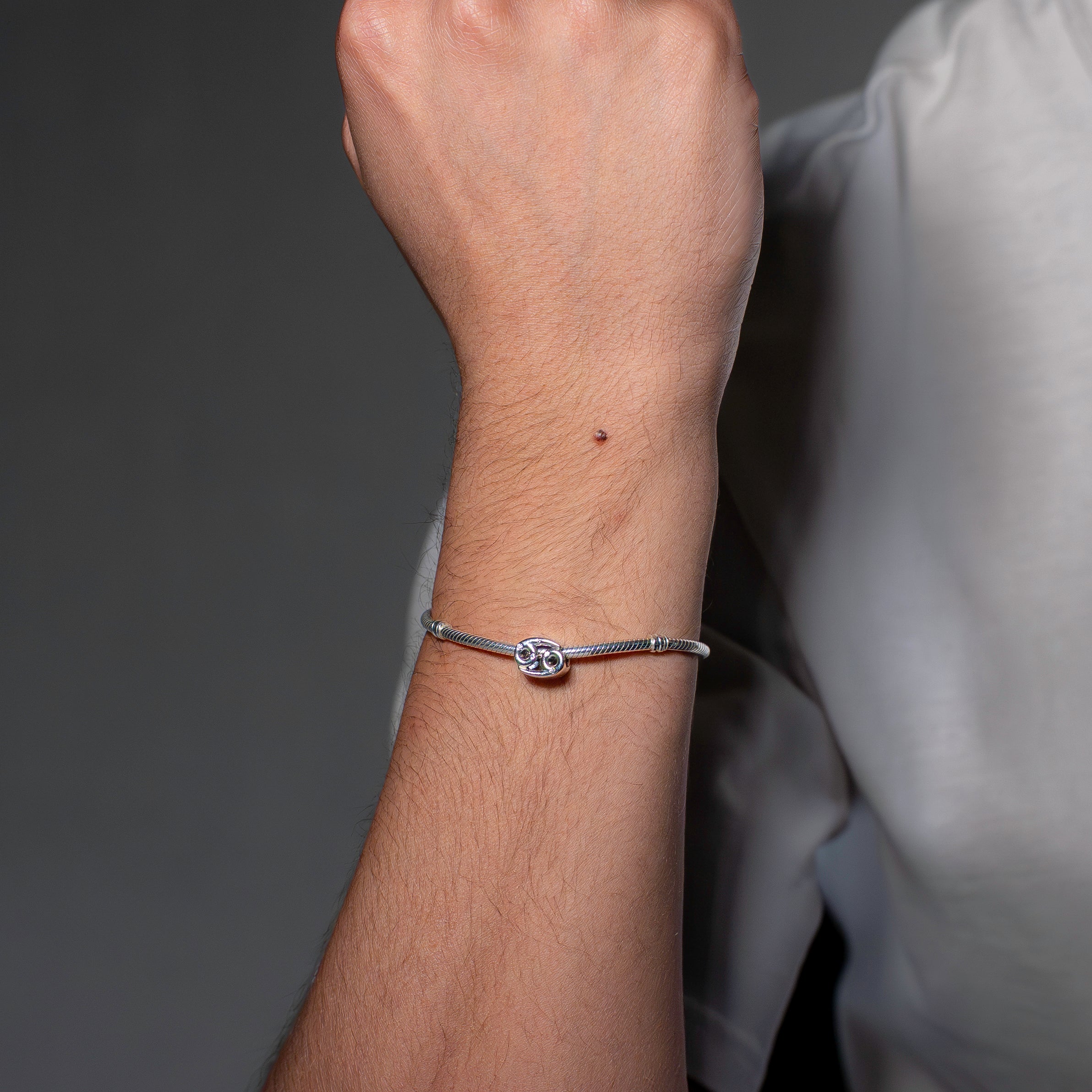 Cancer sterling silver charm with clear cubic zirconia