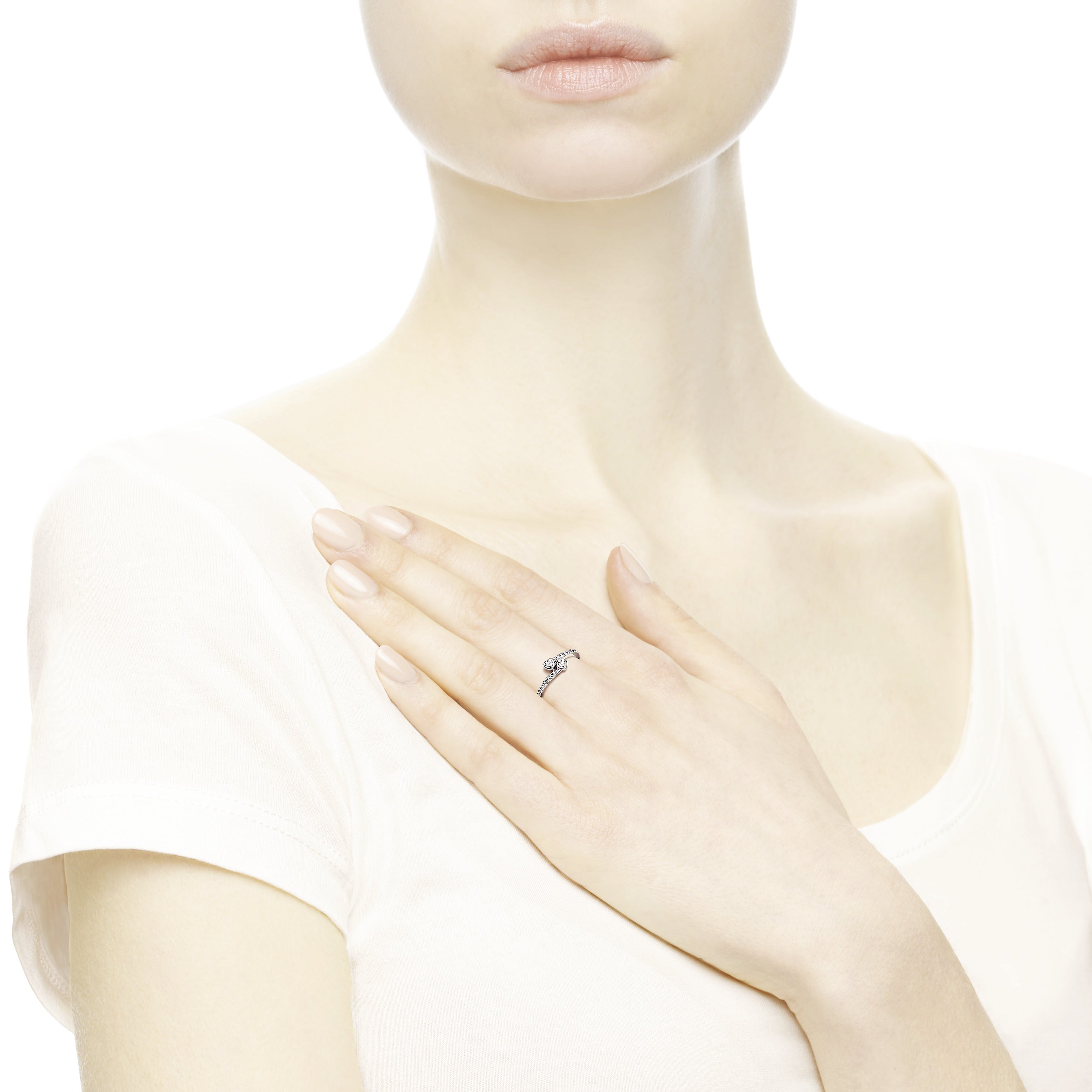 Hearts silver ring with clear cubic zirconia