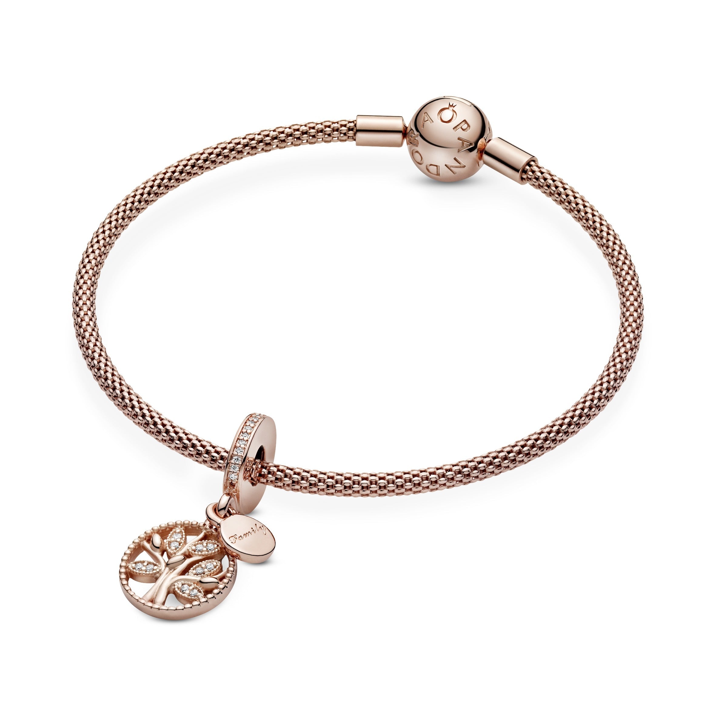 PANDORA Rose family tree dangle with clear cubic zirconia