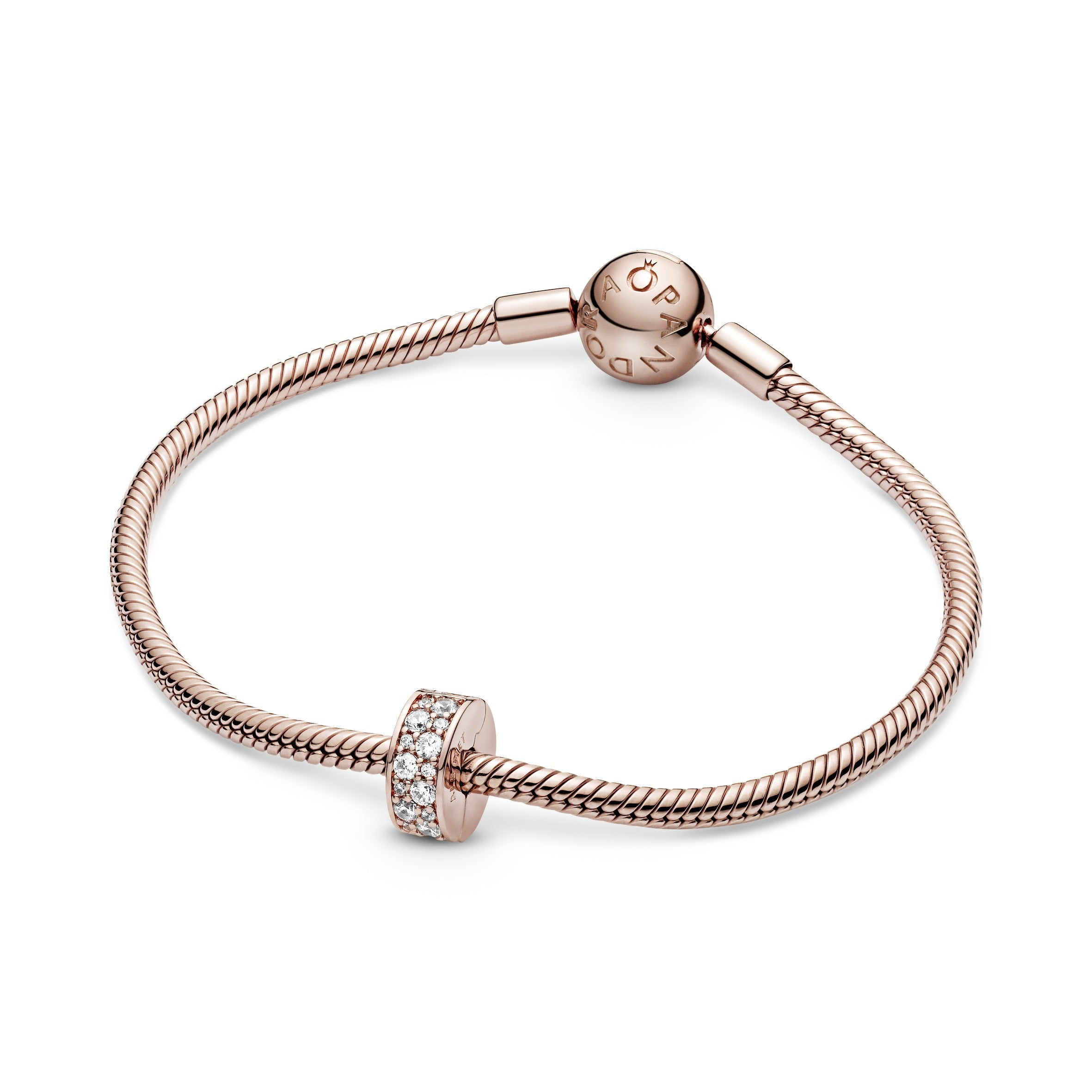 PANDORA Rose clip with clear cubic zirconia and silicone grip