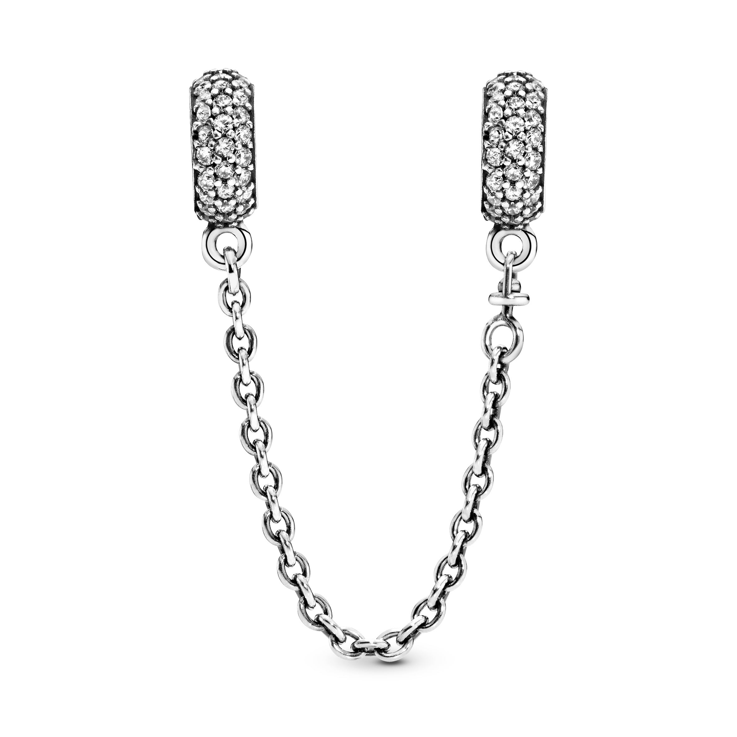 Silver safety chain with clear cubic zirconia