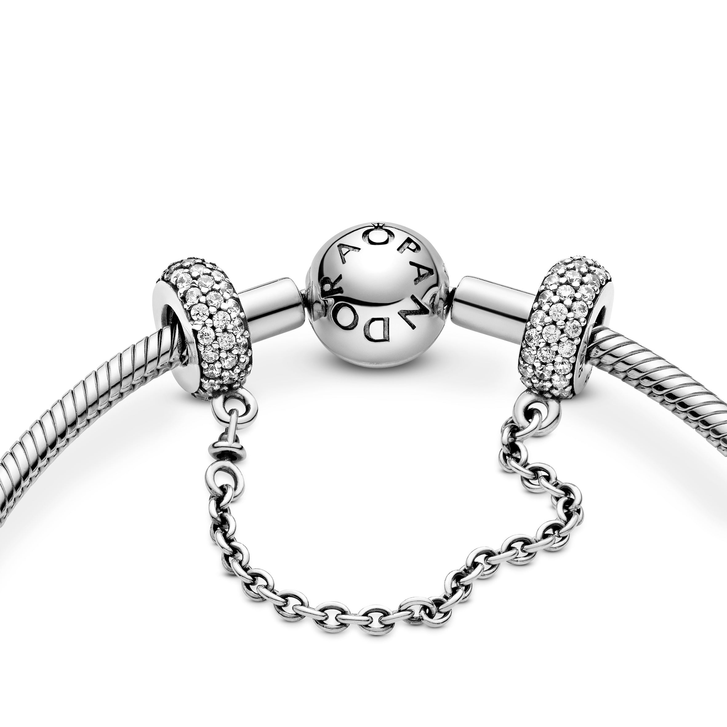 Silver safety chain with clear cubic zirconia