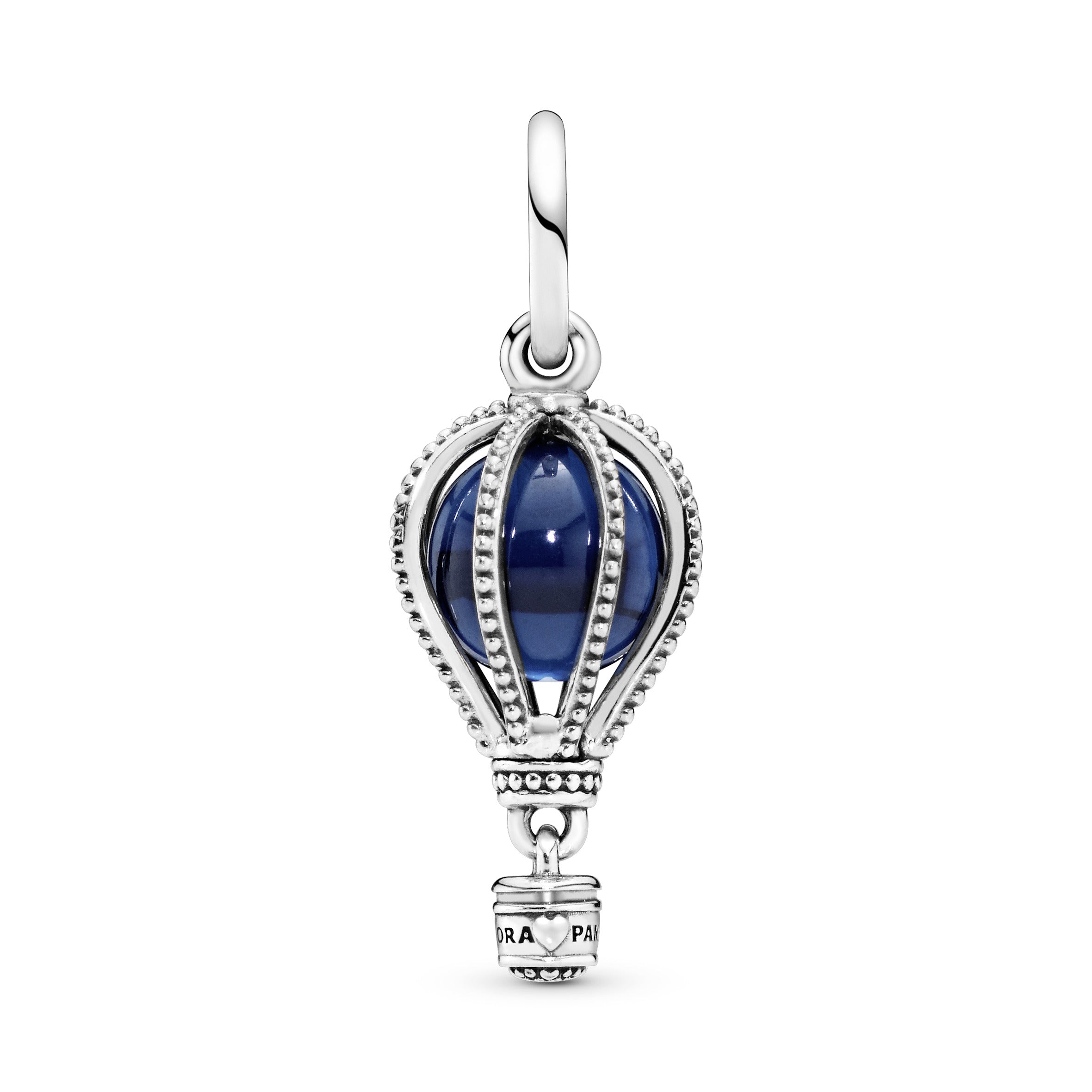 Air balloon silver dangle with encased moonlight blue crystal