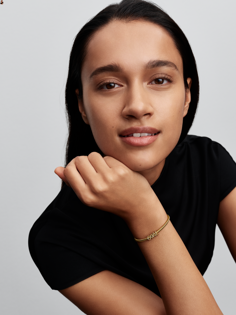 Goal script 14k gold-plated charm with clear cubic zirconia