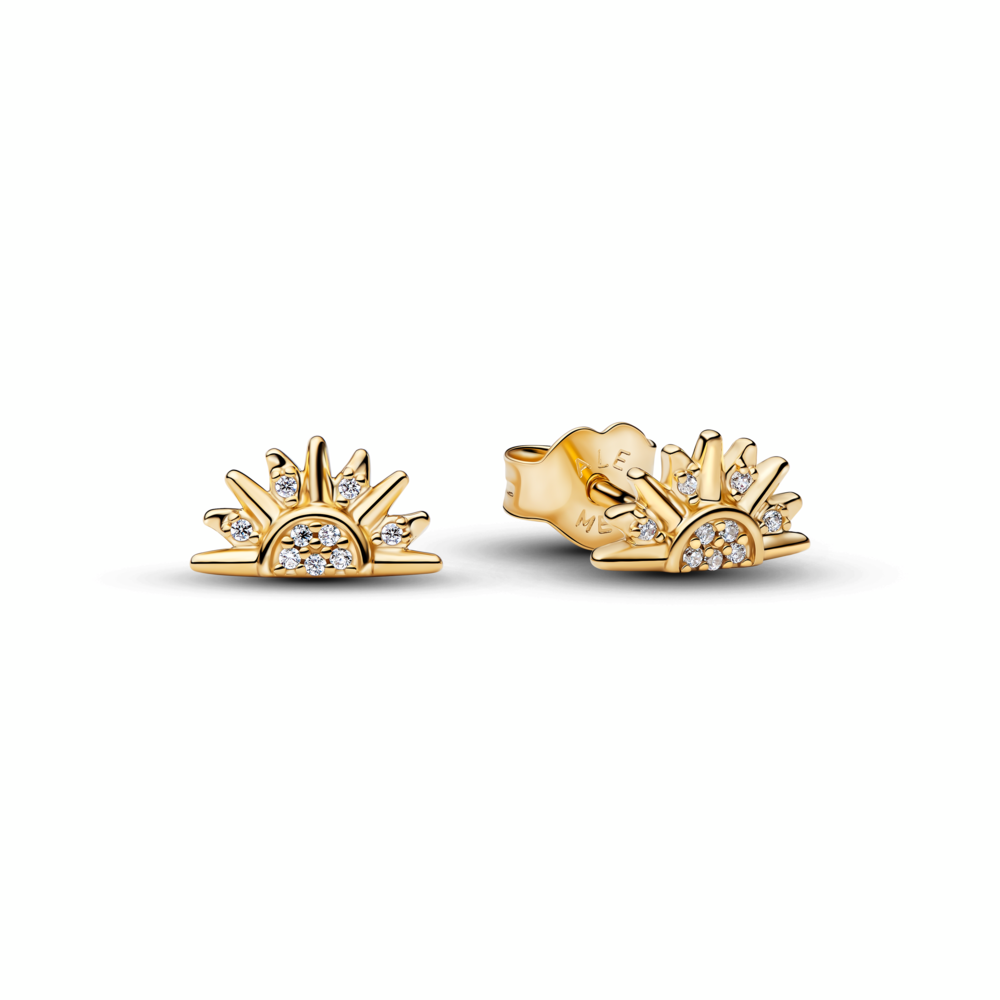 Sunrise 14k gold-plated stud earrings with clear cubic zirconia