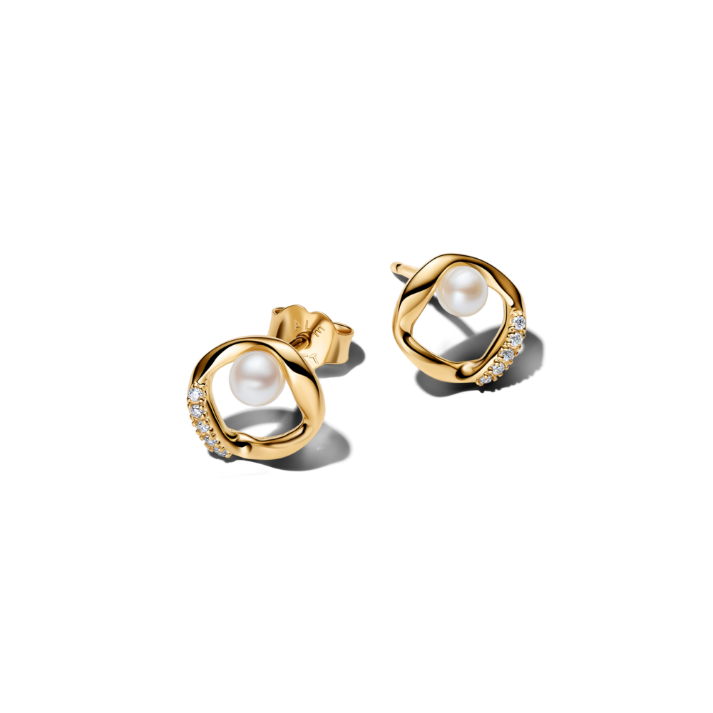 14k gold-plated stud earrings with white treated freshwater cultured pearl and clear cubic zirconia