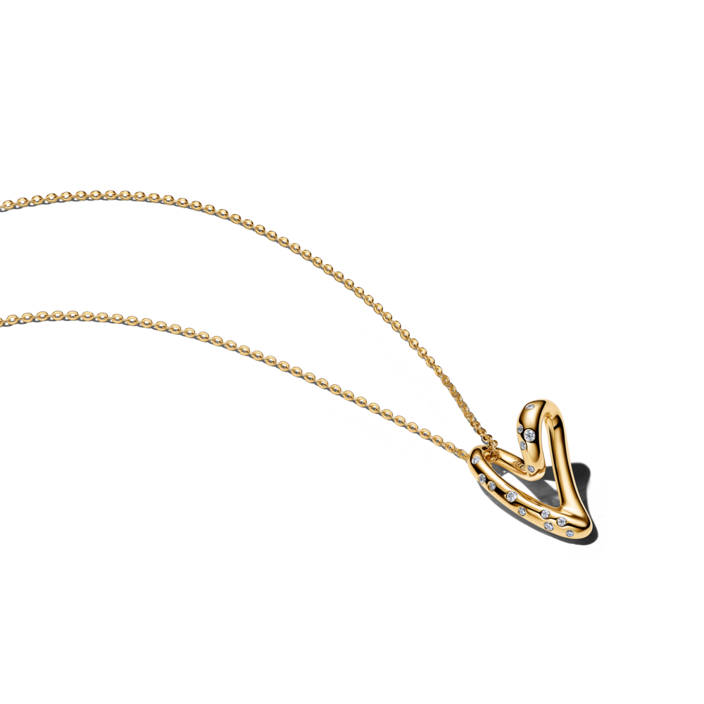 Heart 14k gold-plated pendant necklace with clear cubic zirconia