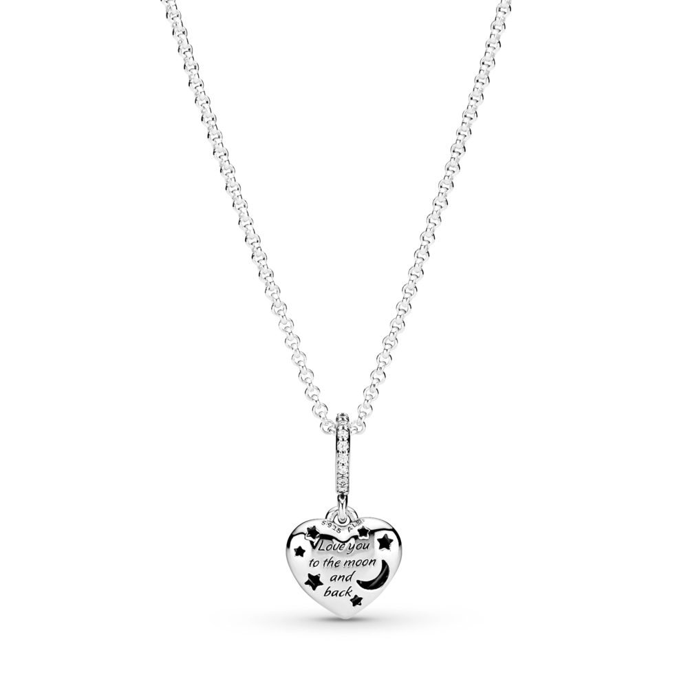 Sparkling Blue Moon & Stars Heart Necklace