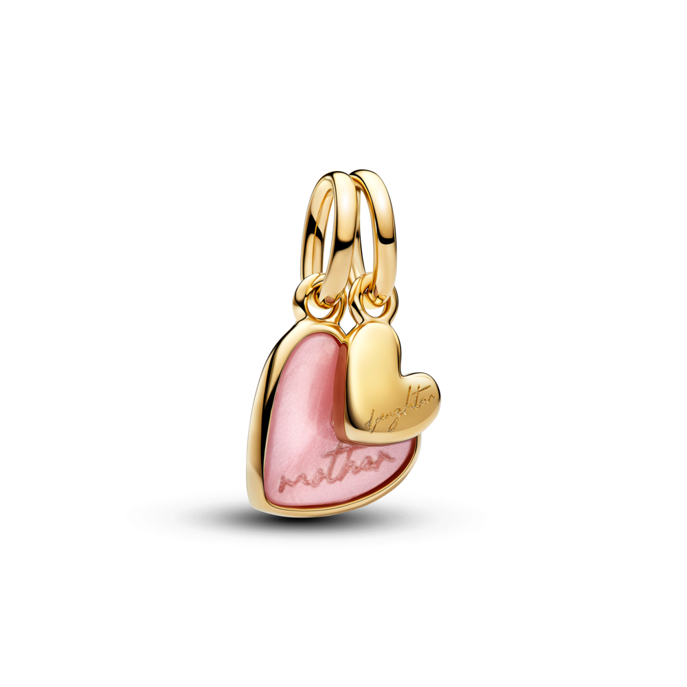 Mother and daughter 14k gold-plated splittable dangle with pink bioresin mother of pearl