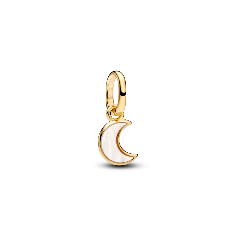 Moon 14k gold-plated mini dangle with white bioresin man-made mother of pearl