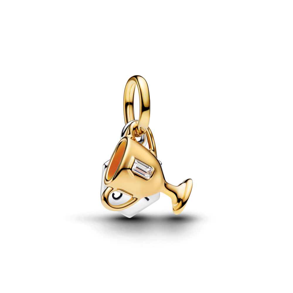 Engravable trophy sterling silver and 14k gold-plated double dangle with clear cubic zirconia and black enamel