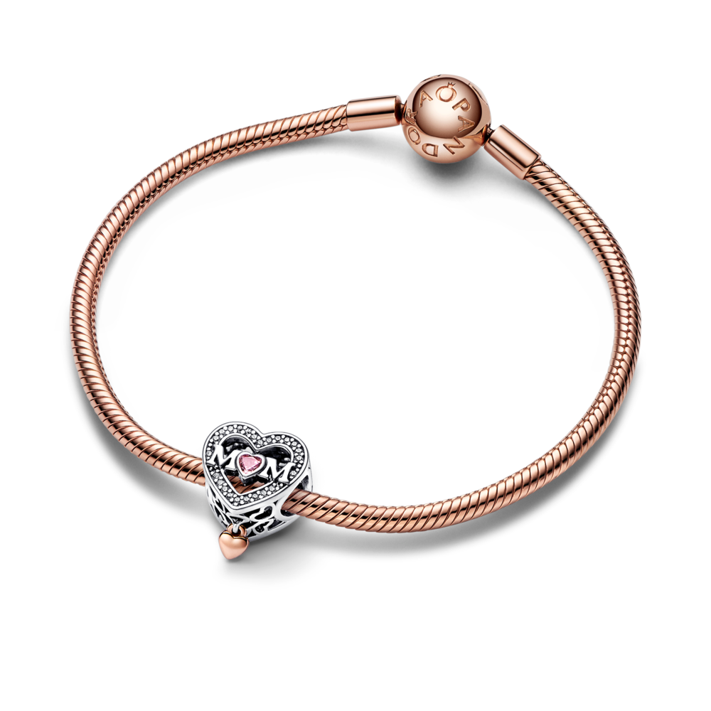 Two-tone Openwork Mum & Heart Charm
