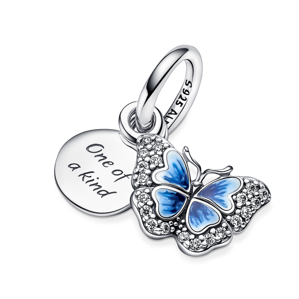 Blue Butterfly & Quote Double Dangle Charm