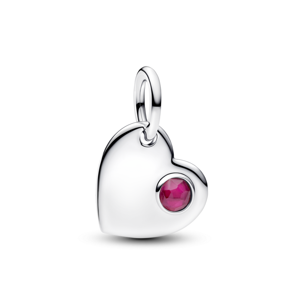 Engravable heart sterling silver dangle with true red crystal