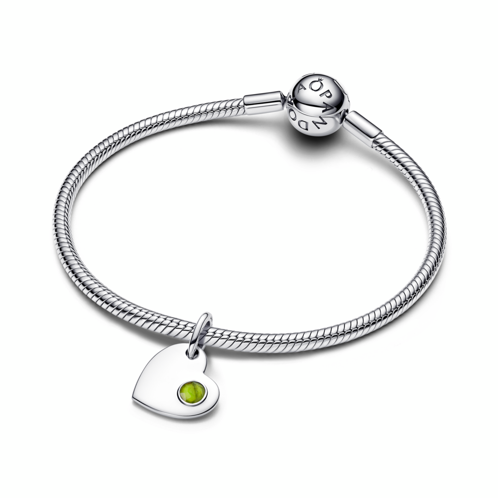 Engravable heart sterling silver dangle with spring green crystal