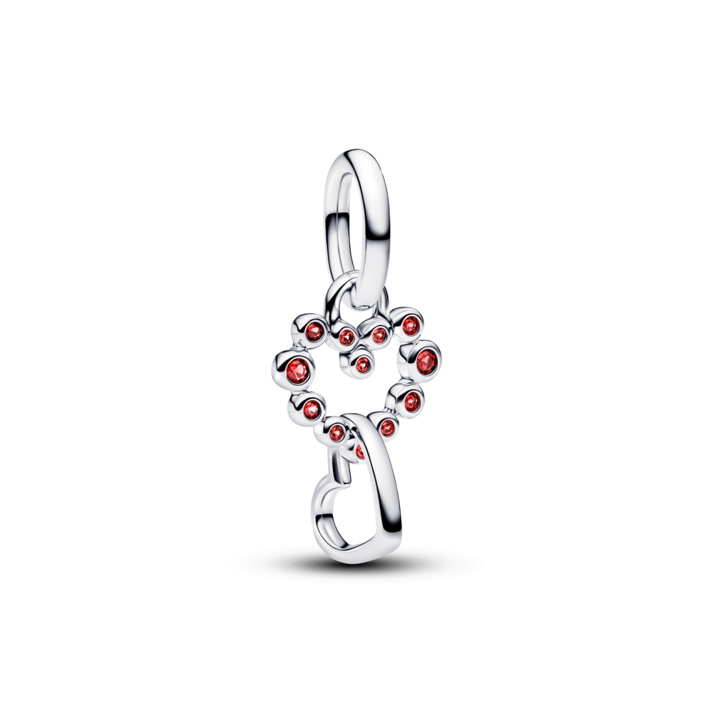 Connected hearts sterling silver dangle with salsa red crystal