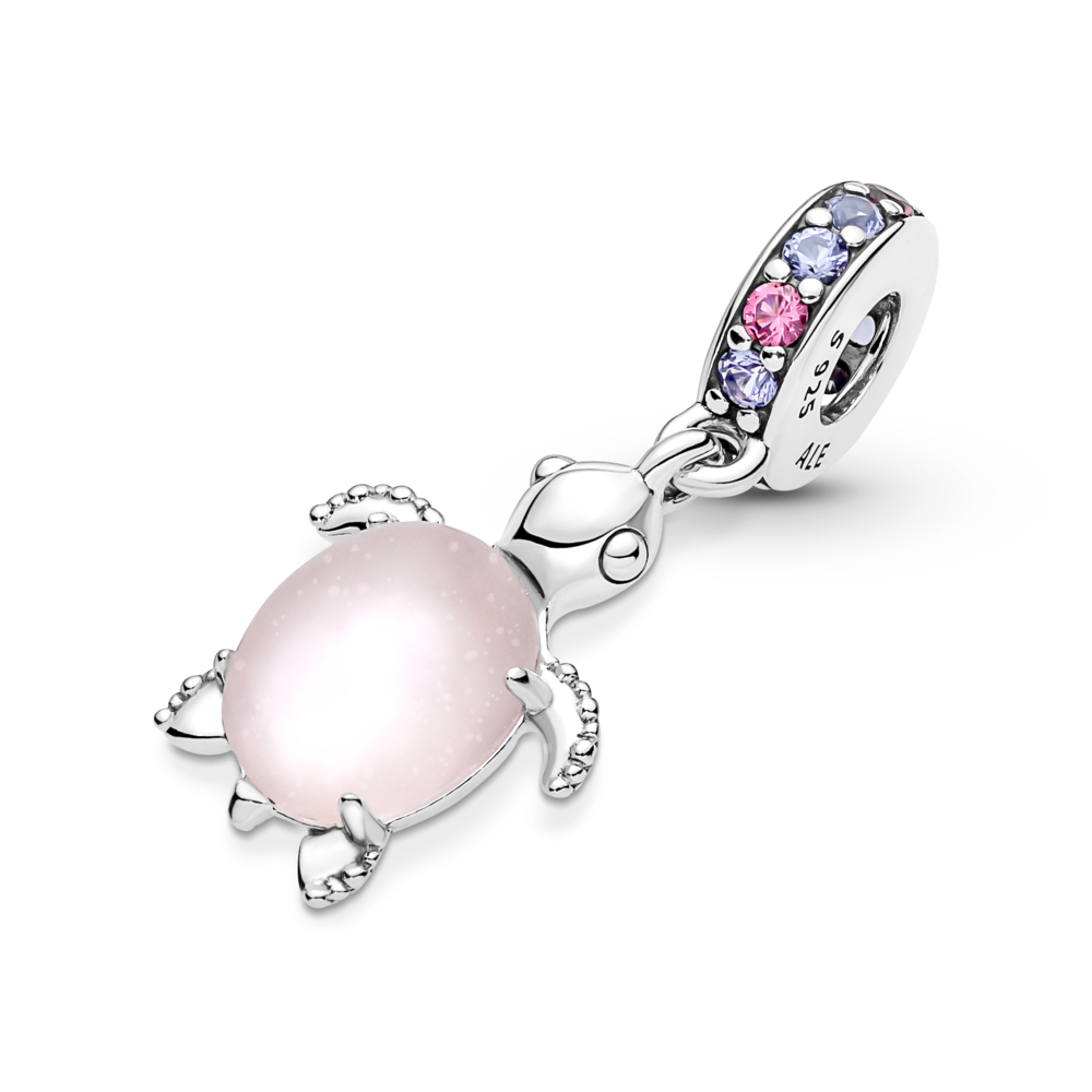 Murano Glass Pink Sea Turtle Dangle Charm