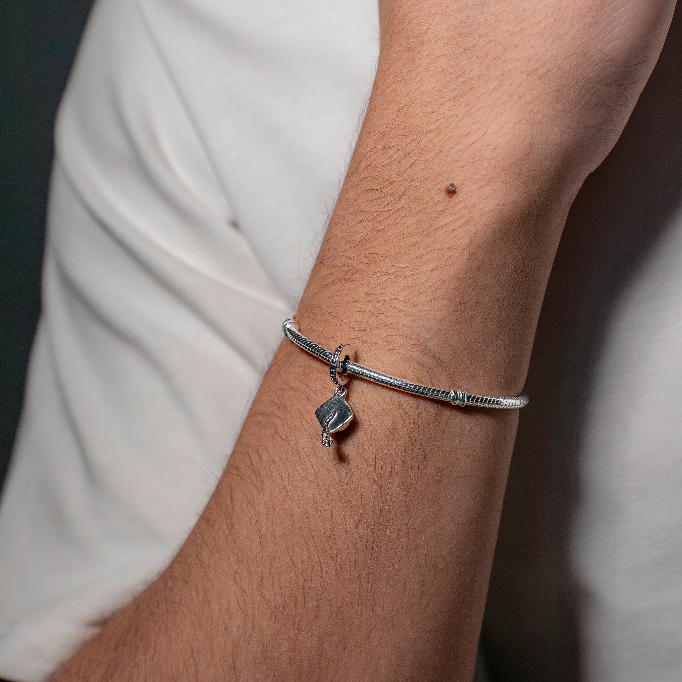 Graduation cap silver dangle