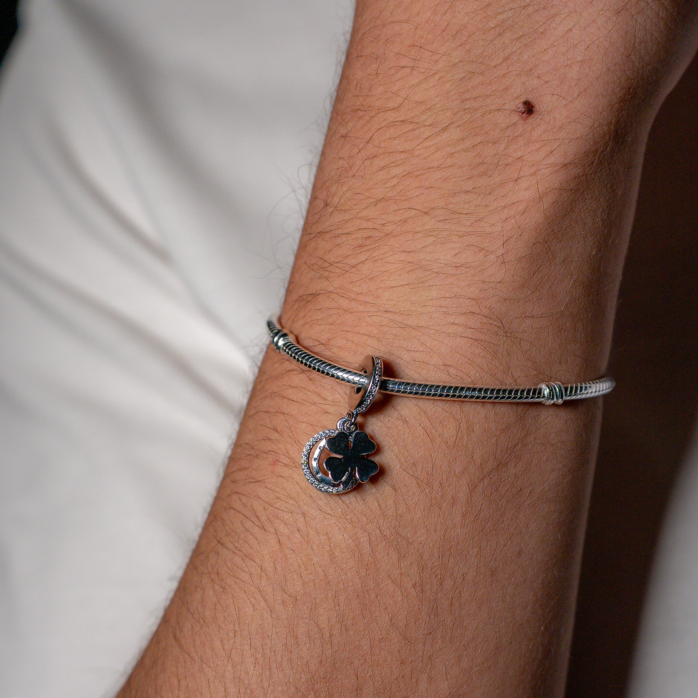 Good luck silver dangle with clear cubic zirconia