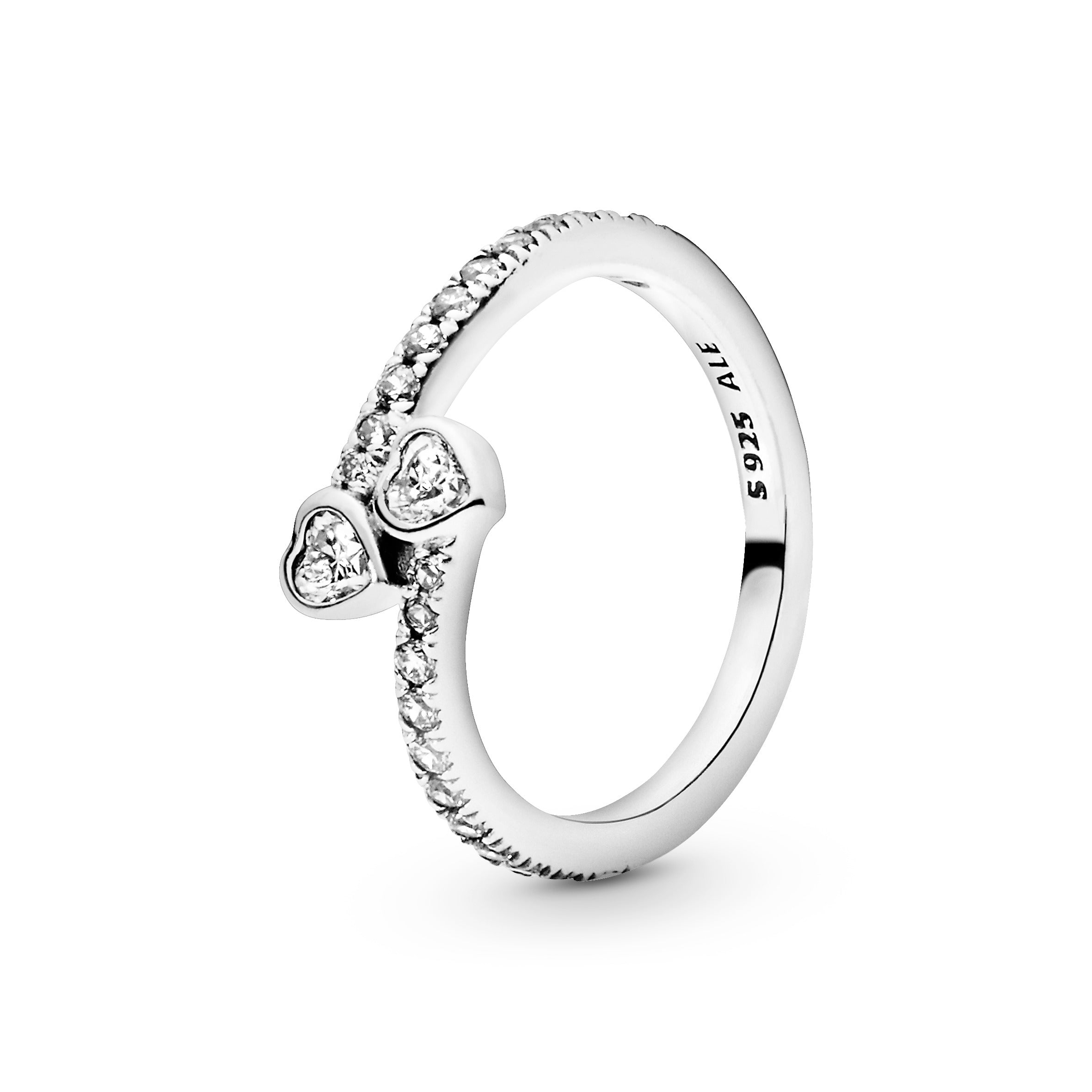 Hearts silver ring with clear cubic zirconia