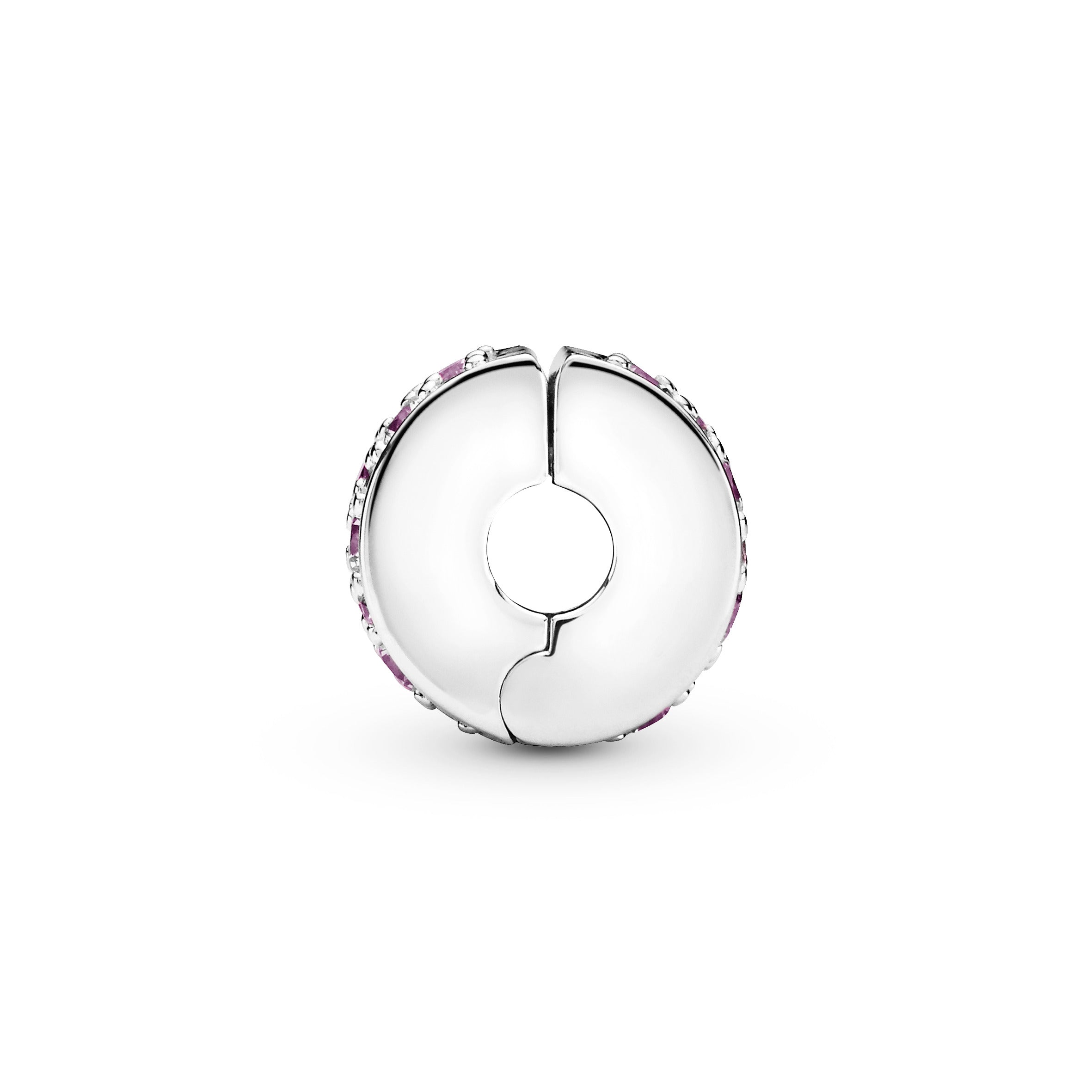 Silver clip with pink cubic zirconia and silicone grip