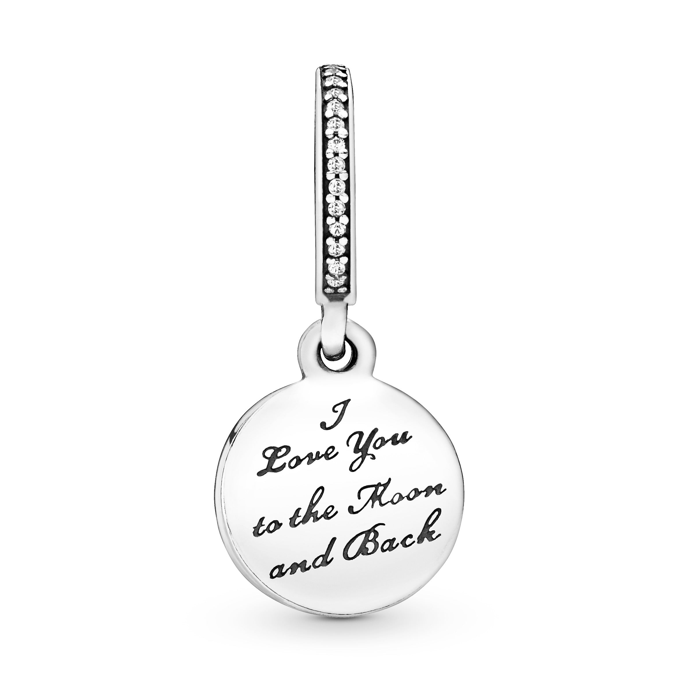 Moon and star silver dangle with clear cubic zirconia and blue enamel