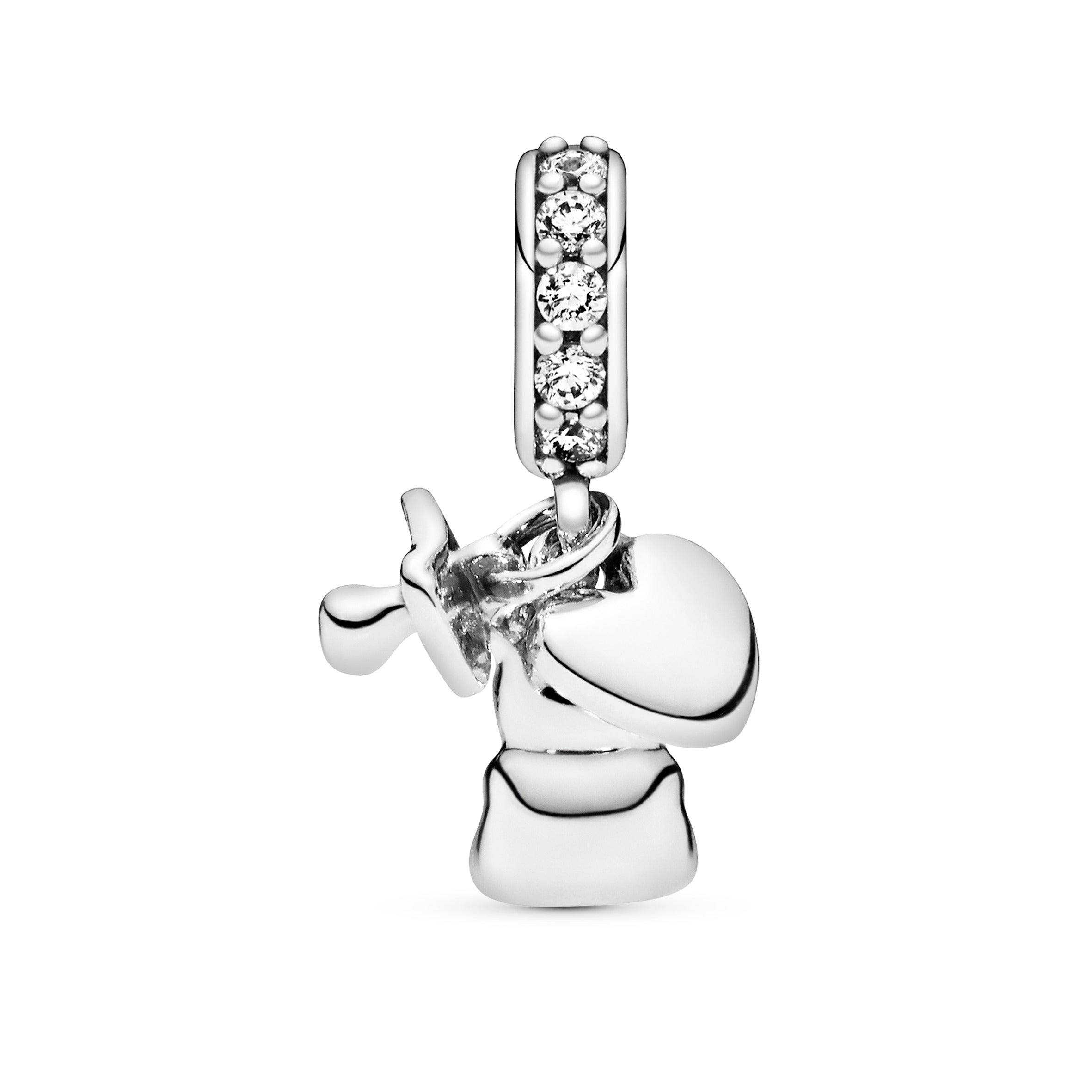 Silver dangle with clear cubic zirconia and silver enamel