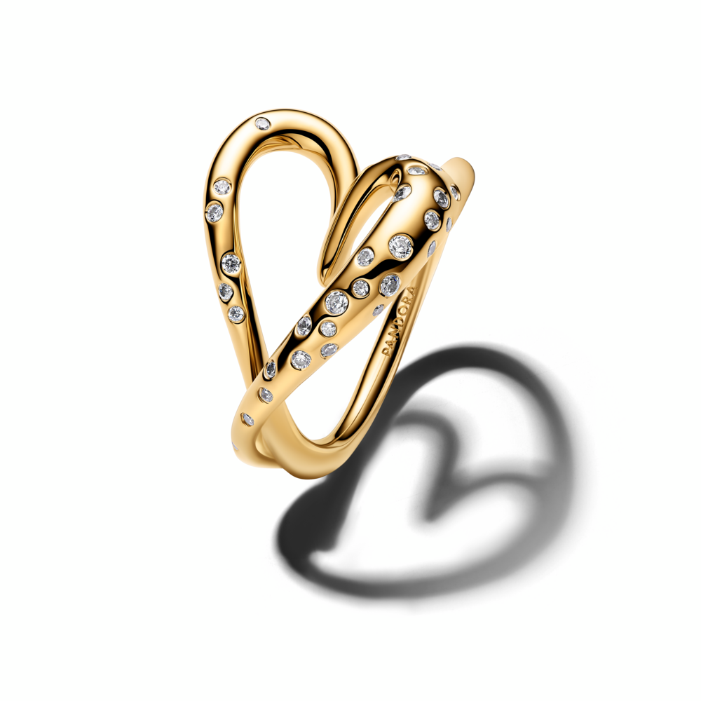 Heart 14k gold-plated ring with clear cubic zirconia