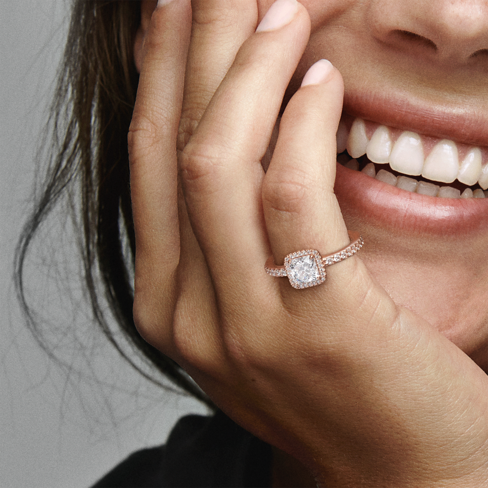 Square Sparkle Halo Ring