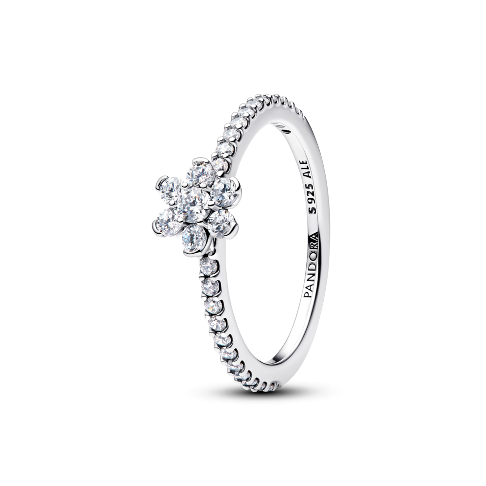 Flower sterling silver ring with clear cubic zirconia
