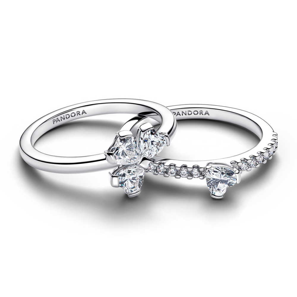 Clover sterling silver splittable ring with clear cubic zirconia