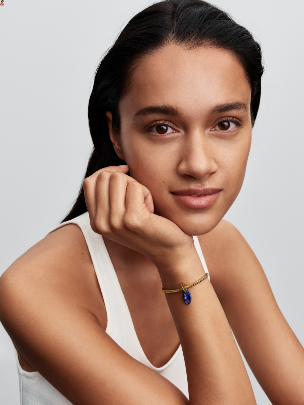 Marine rope 14k gold-plated dangle with imitation lapis lazuli