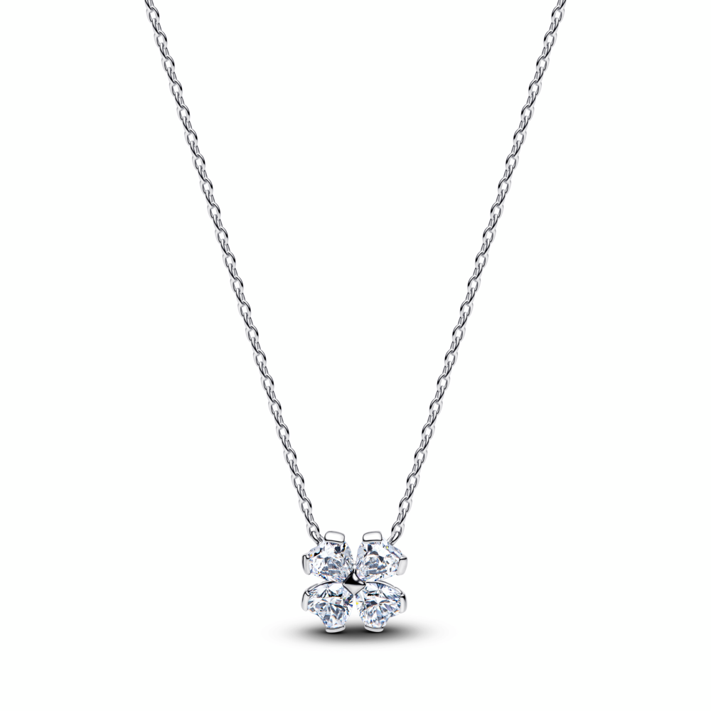 Clover sterling silver collier with clear cubic zirconia