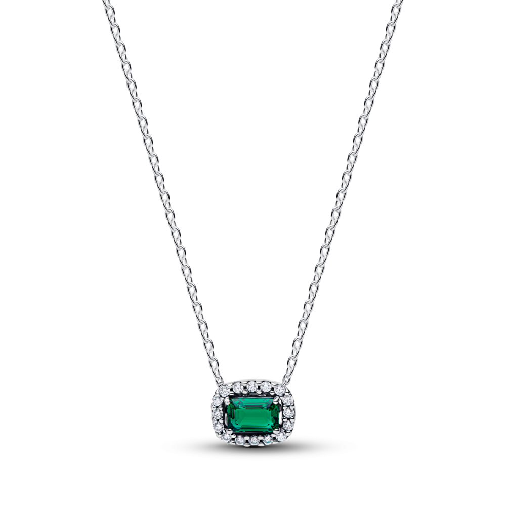 Sterling silver collier with royal green crystal and clear cubic zirconia