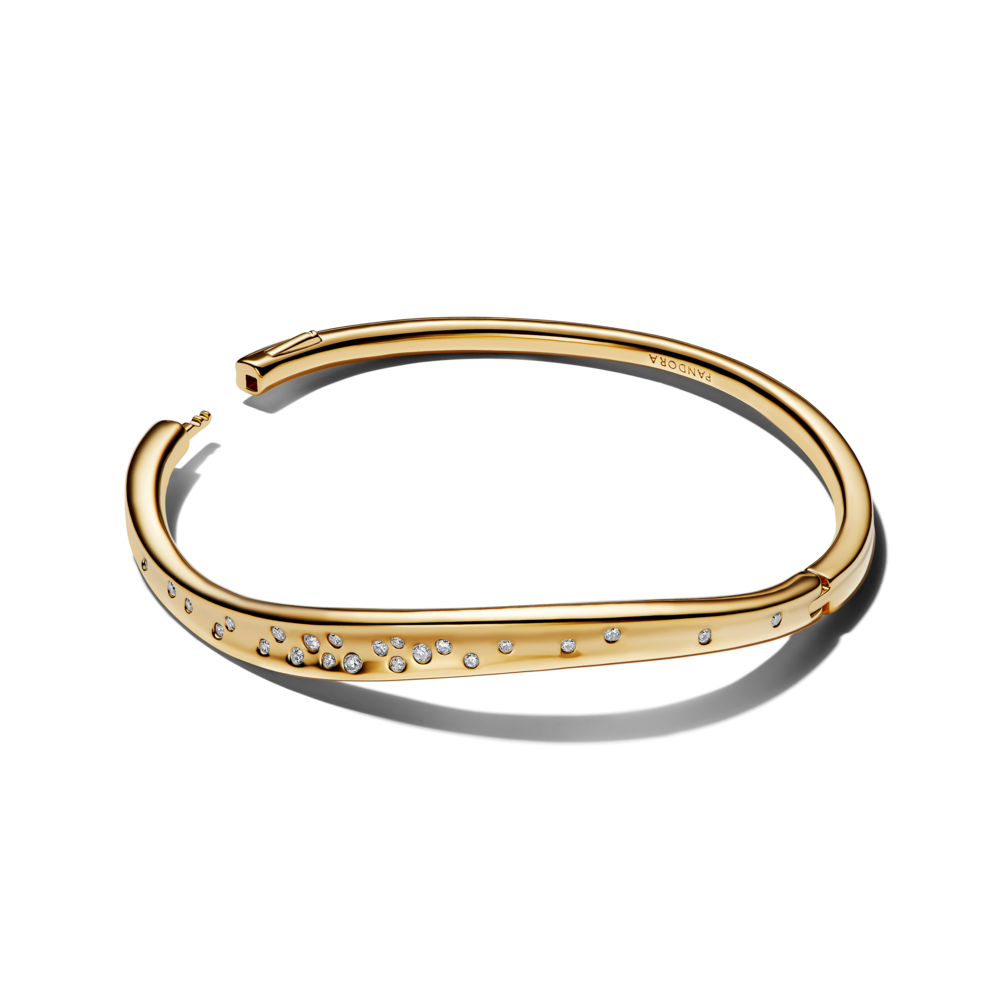 14k gold-plated bangle with clear cubic zirconia