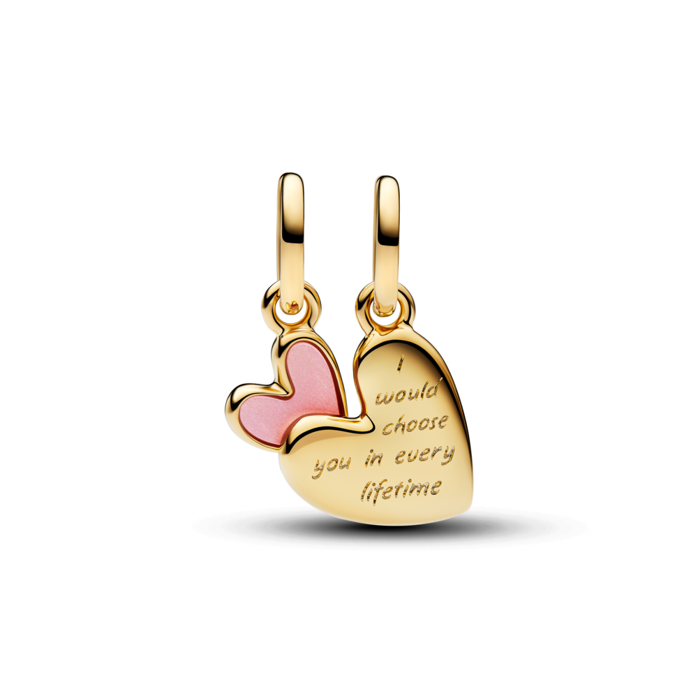 Mother and daughter 14k gold-plated splittable dangle with pink bioresin mother of pearl