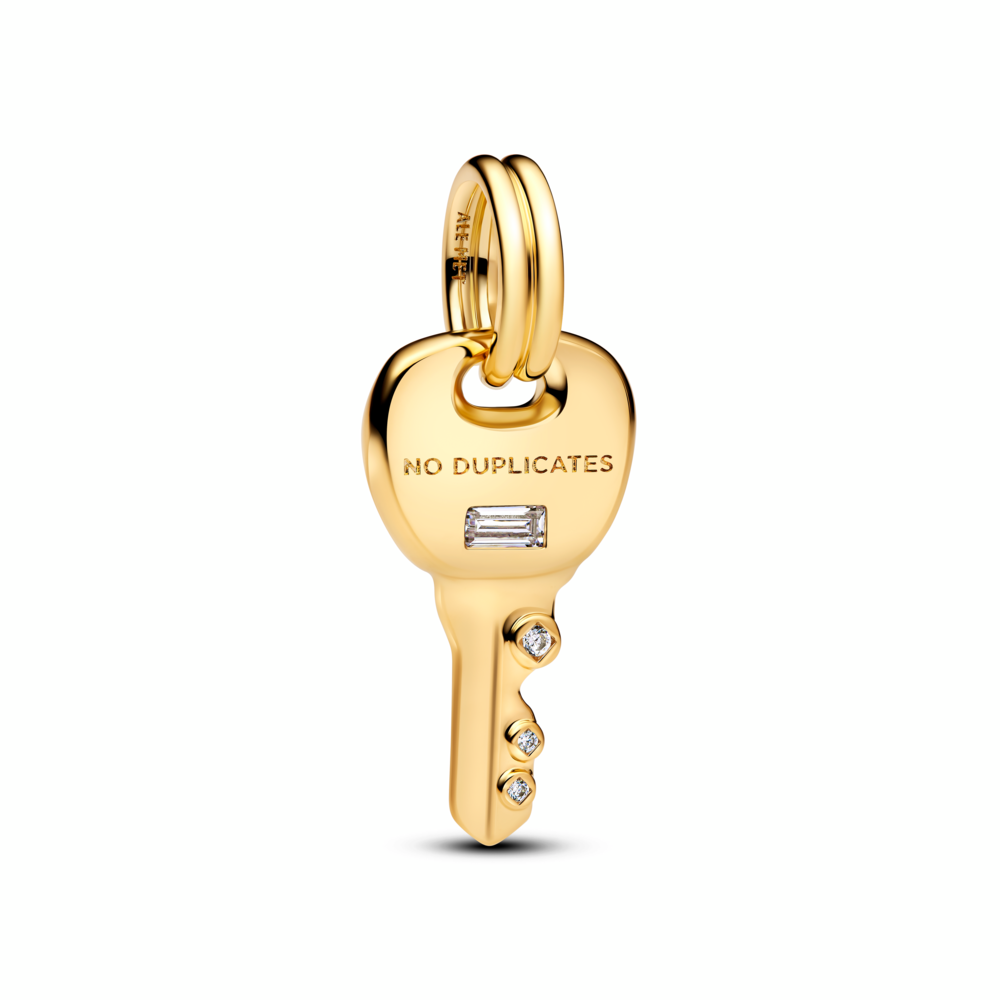 Key 14k gold-plated dangle with clear cubic zirconia