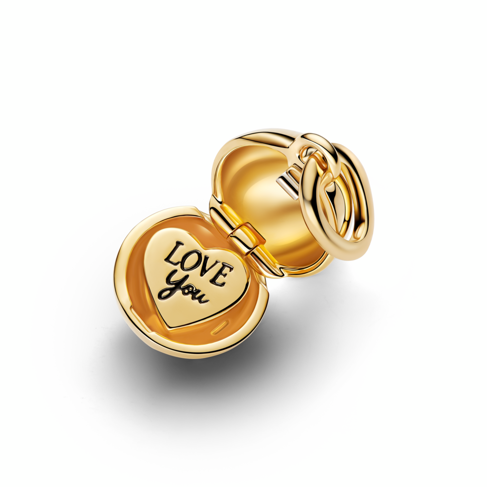 Openable mom ball 14k gold-plated dangle with clear cubic zirconia and black enamel