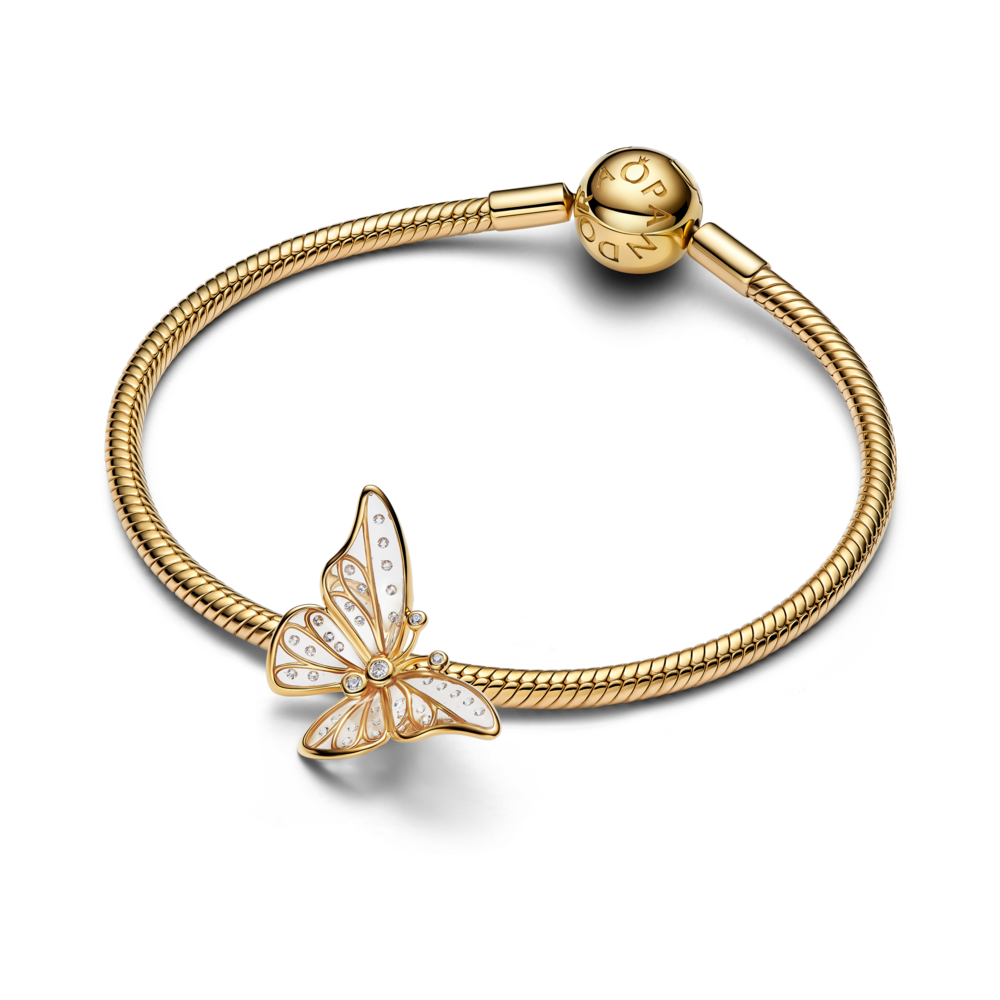 Butterfly 14k gold-plated charm with clear cubic zirconia and clear UV resin