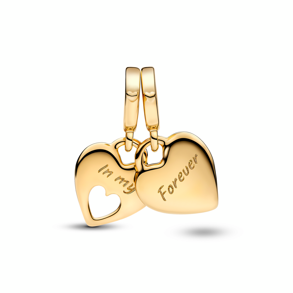 Double Heart Split Dangle Charm
14k gold plating