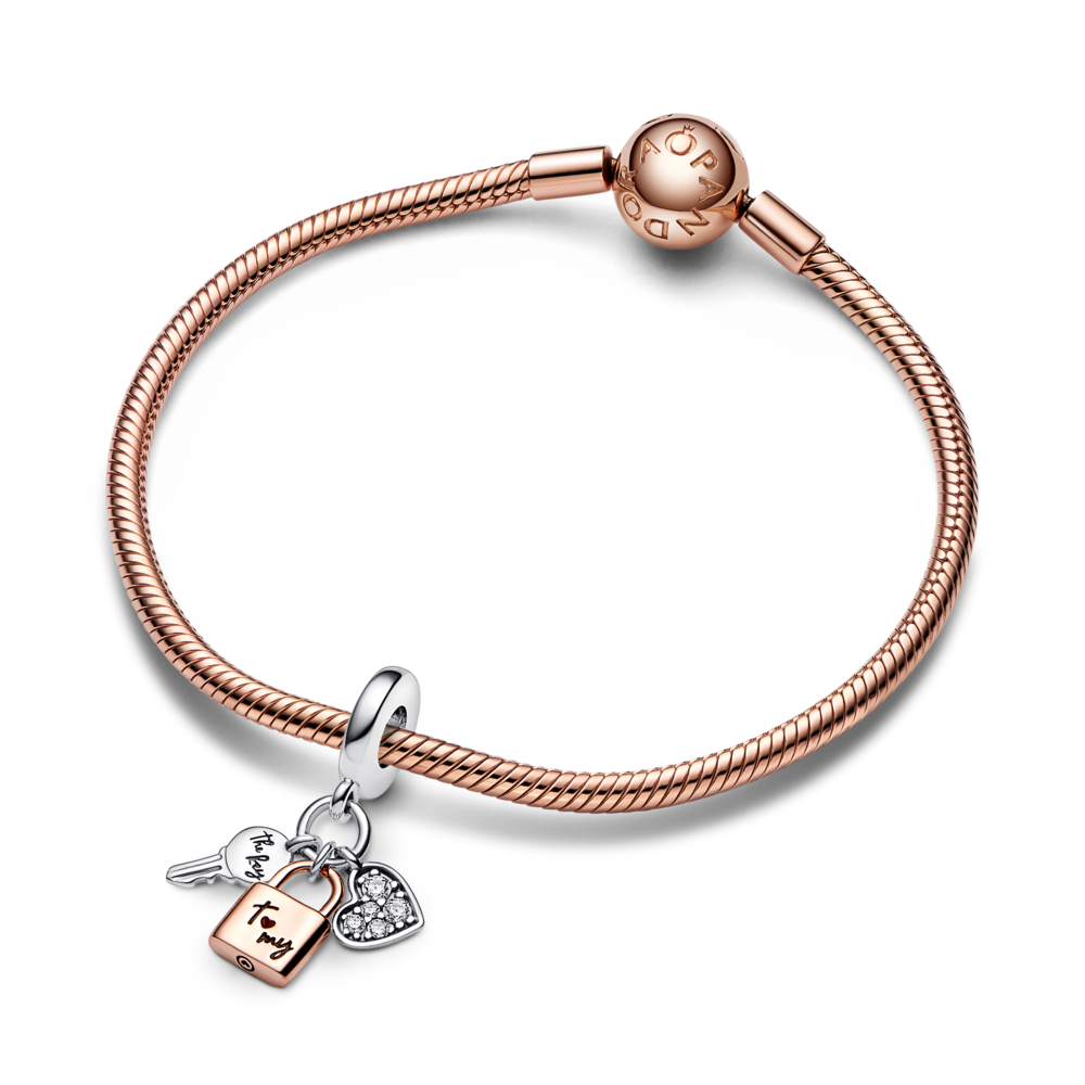 Two-tone Key, Padlock & Heart Triple Dangle Charm