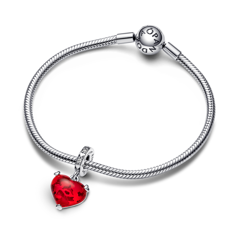 Disney Mickey & Minnie Mouse Red Murano Glass Dangle Charm
