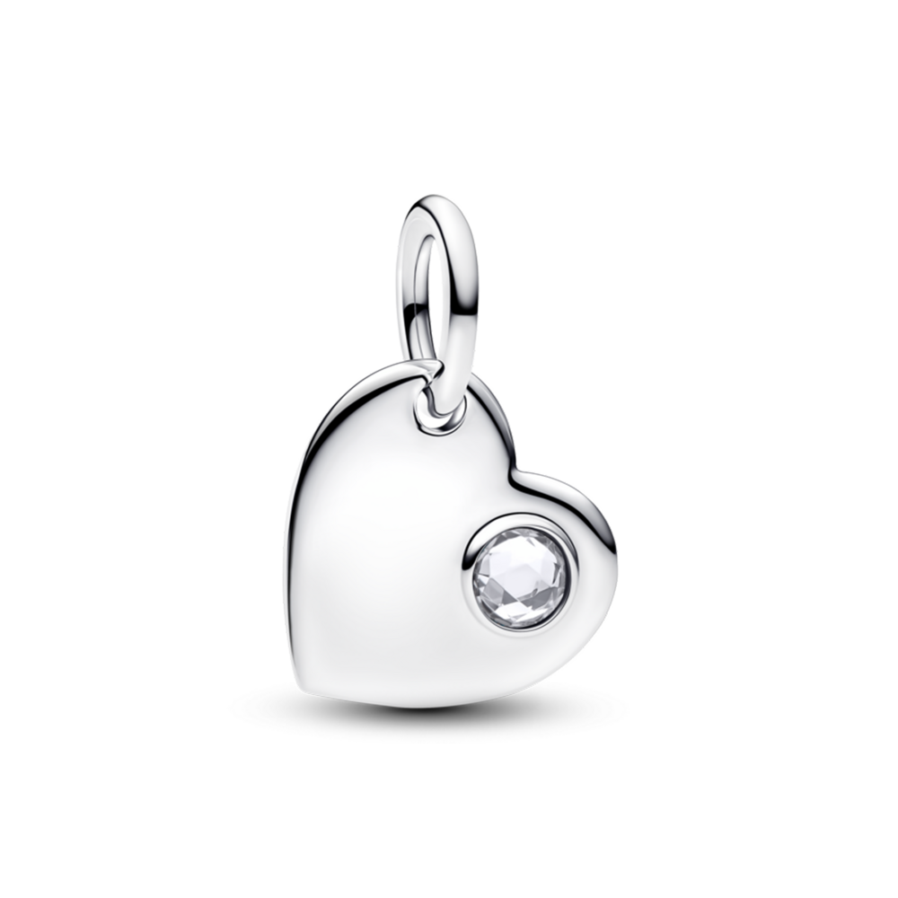 Engravable heart sterling silver dangle with clear cubic zirconia