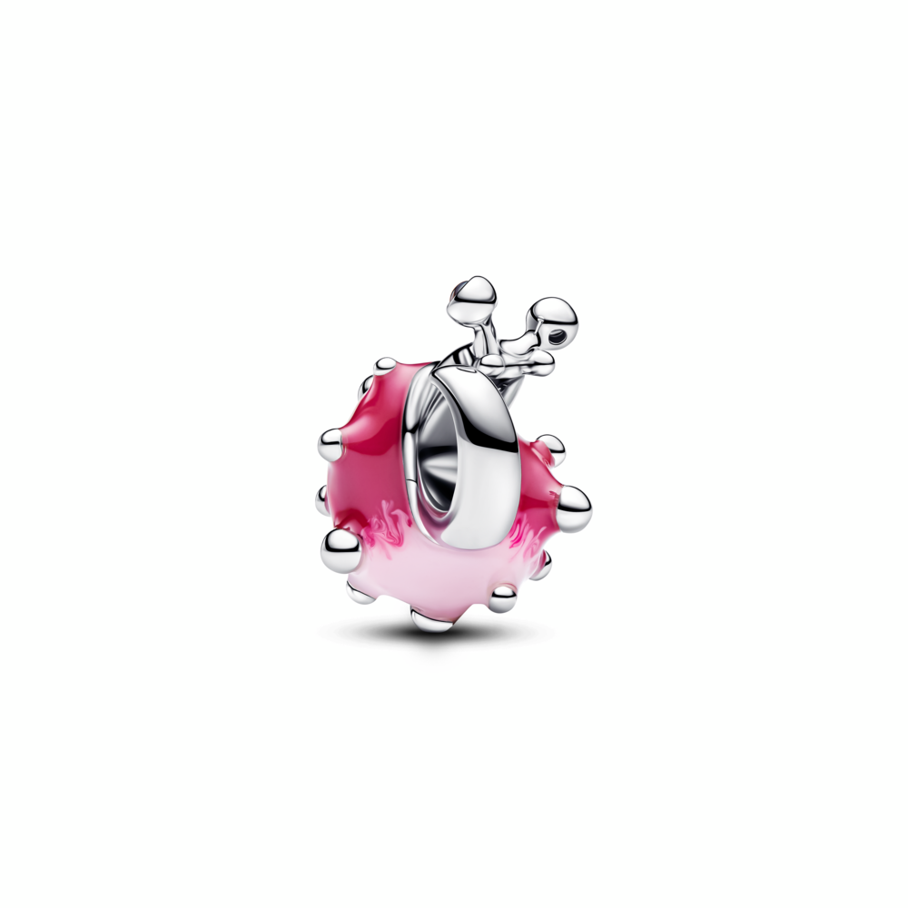 Snail sterling silver charm with light pink, clear cubic zirconia and shaded pink enamel