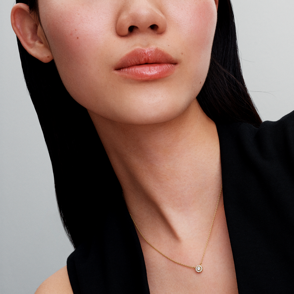 Round Pavé Halo Pendant Necklace