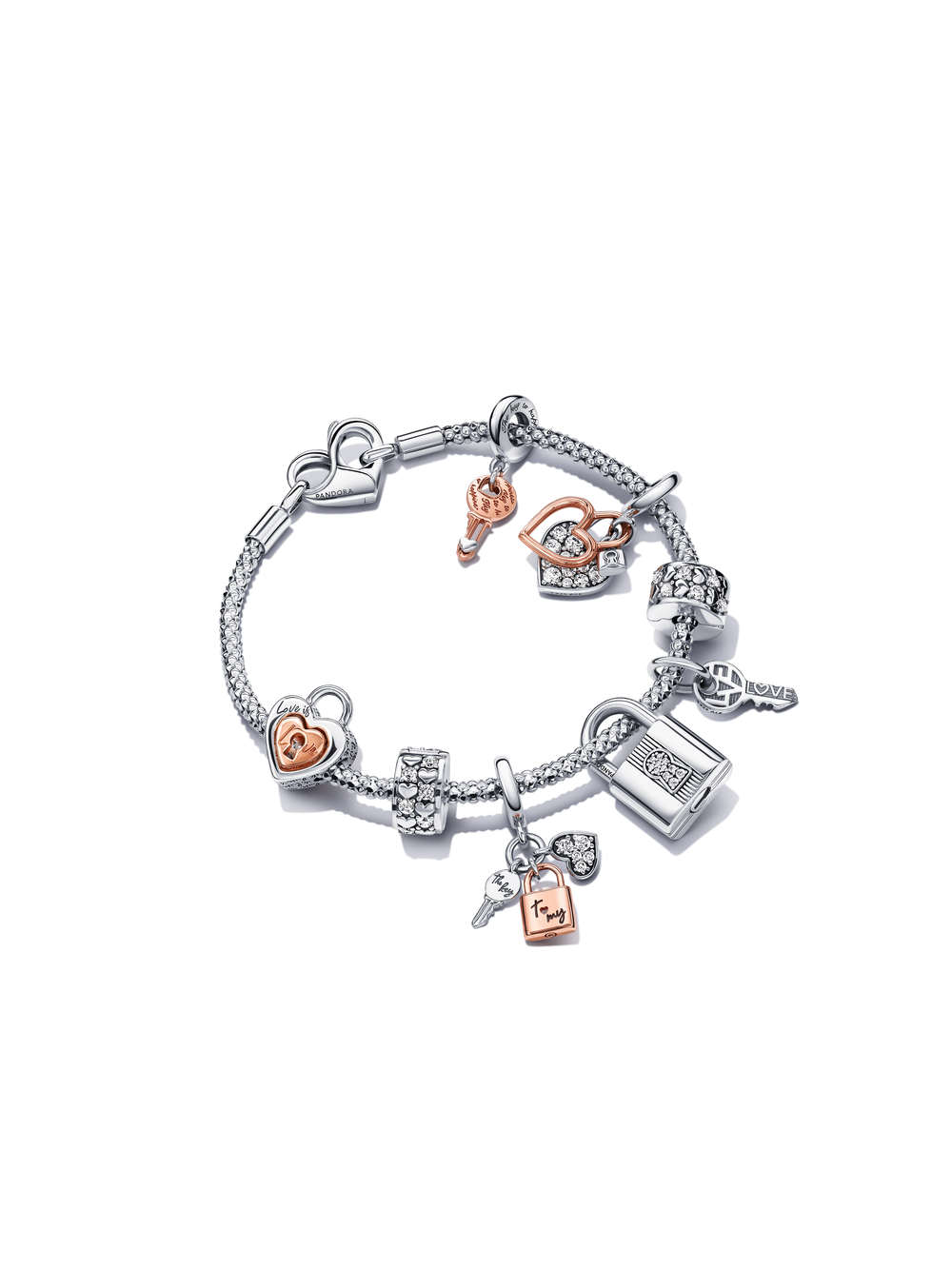 Two-tone Key, Padlock & Heart Triple Dangle Charm