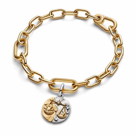 Libra sterling silver and 14k gold-plated medallion with clear cubic zirconia