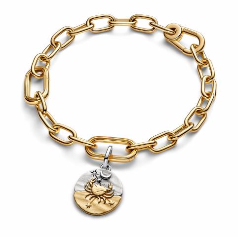 Cancer sterling silver and 14k gold-plated medallion with clear cubic zirconia